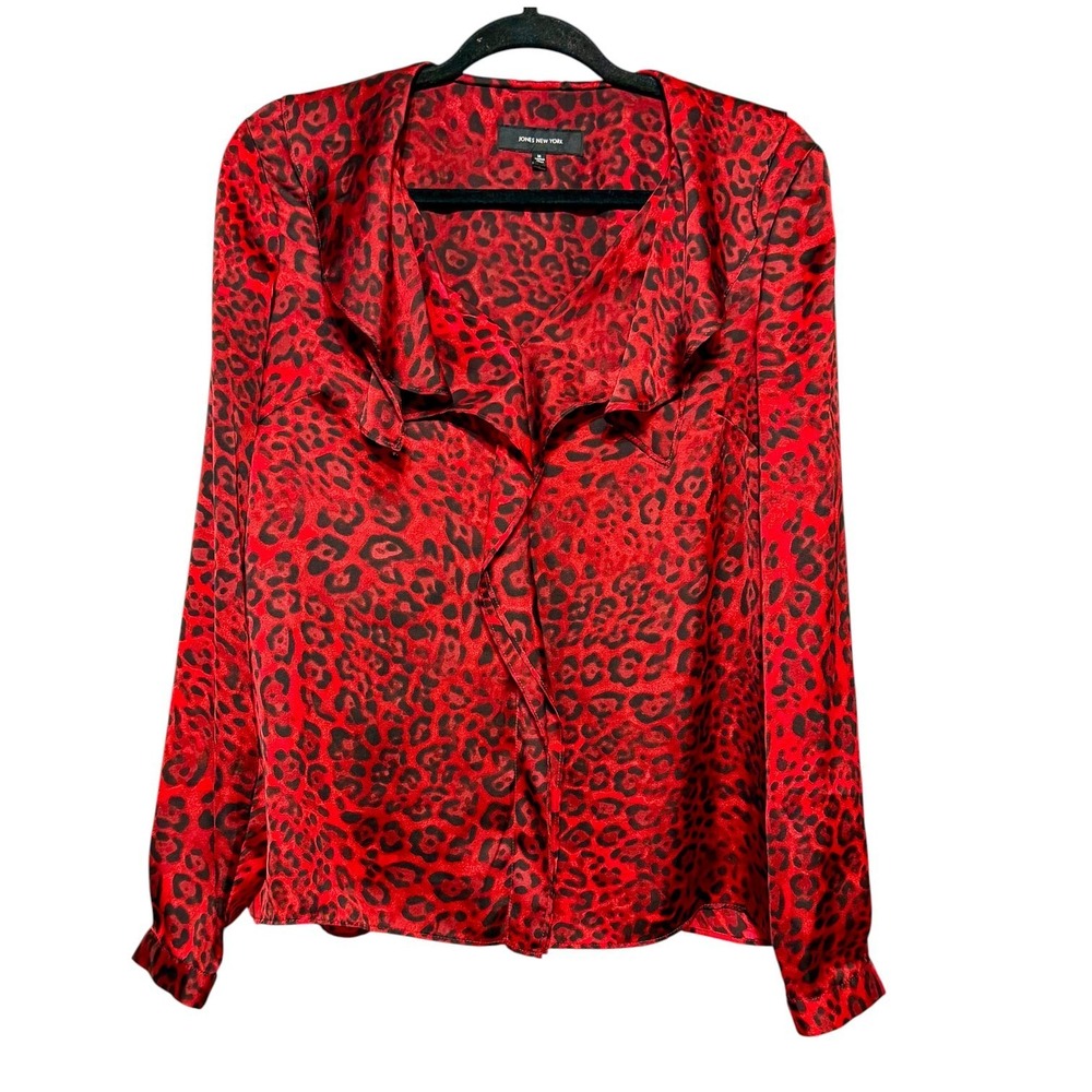 Y2K Mob Wife Leopard Blouse Womens Size Medium Office Goth Dark Academia‎ Retro